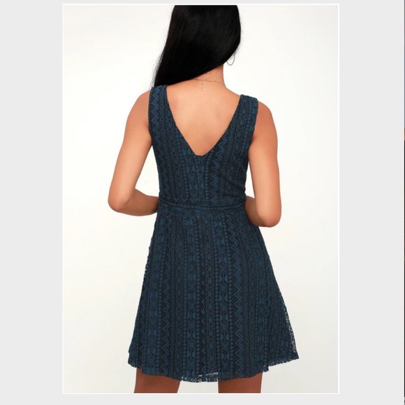 You Complete Me Navy Blue Lace Skater Dress - Picture 2 of 7